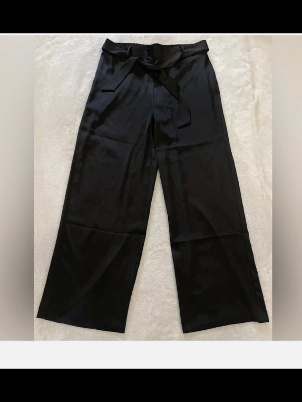 High-Waist Black Wide-Leg Trousers with Waist Tie